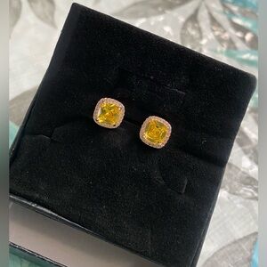 Rose Gold Canary Yellow Stud Earrings